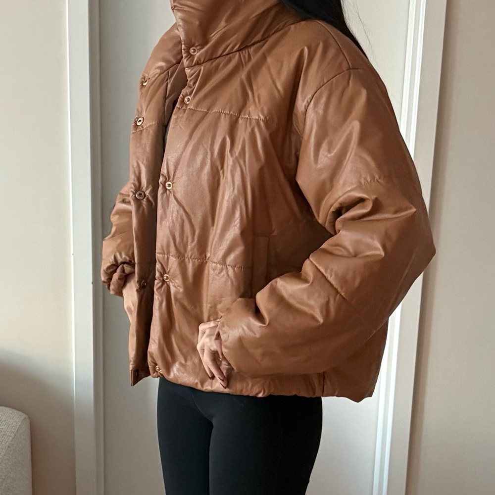 Lioness Women's Brown PU Leather Style Puffer Jacket XS